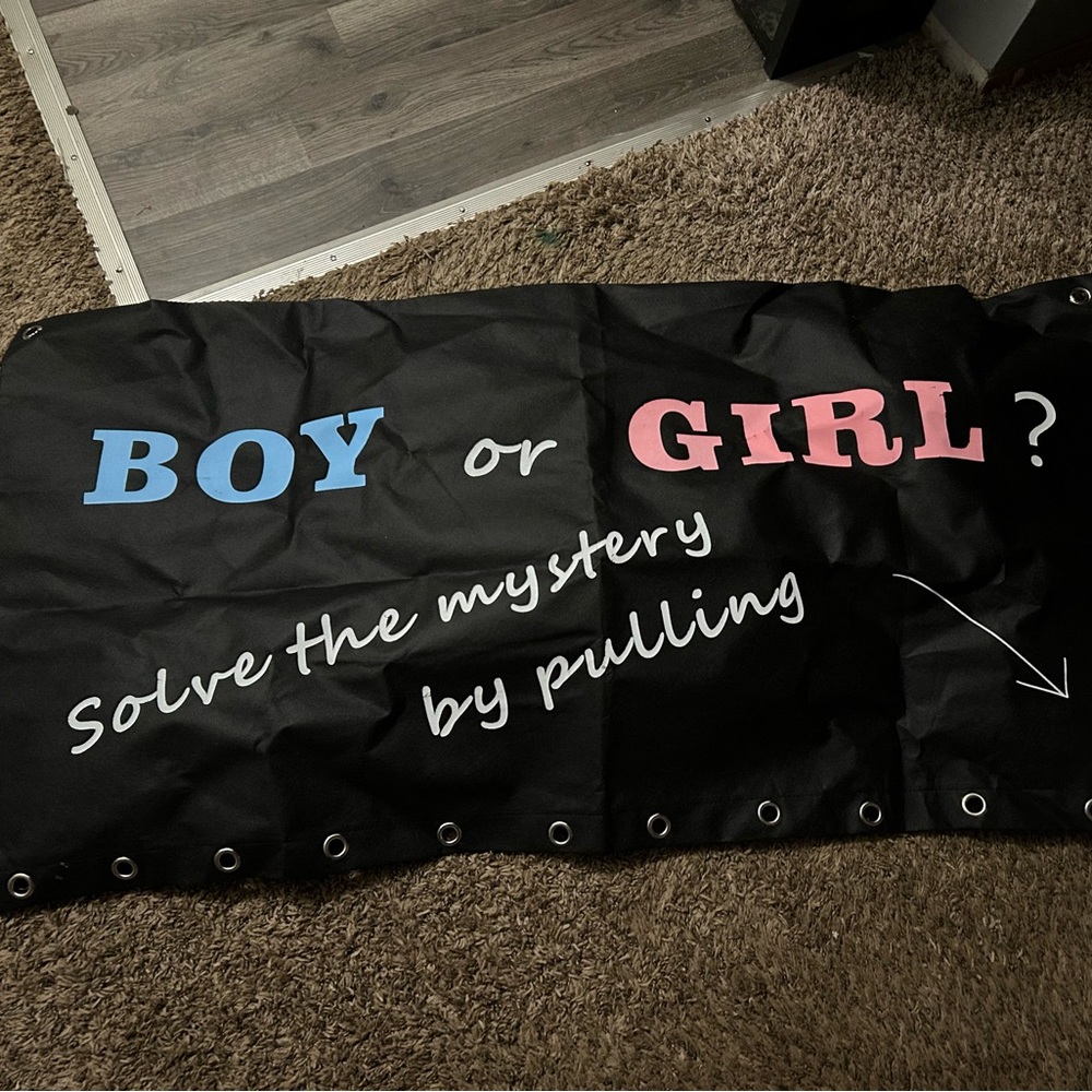 Gender Reveal Banner with Blue and Pink Text